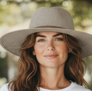 Nordstrom Coffee Brown/Tan 3.5" Wide Brim Fabric Hat NWT